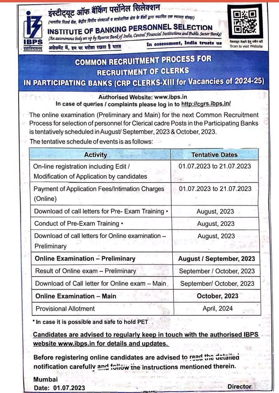 IBPS Clerk Notification 2023 Out For CPR Clerks-13, - TNPSC Thervu ...